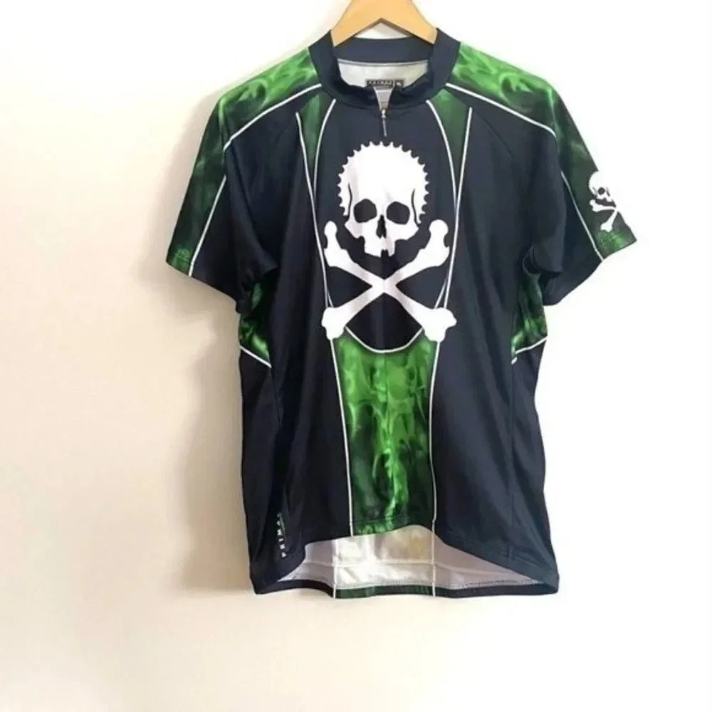 Primal Cycling Jersey Black Skull Green Flames - Picture 2 of 7